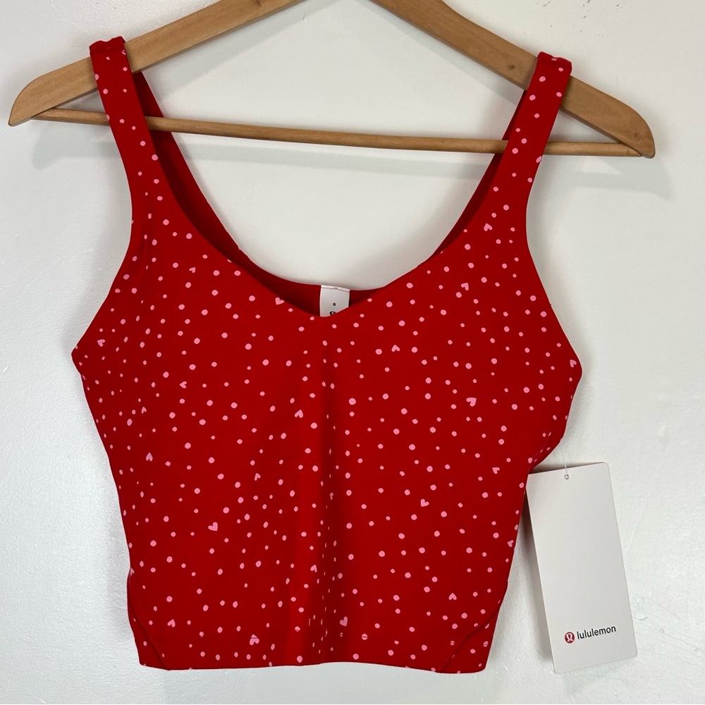 LULULEMON  Align Tank Top Size 8 Yoga Pilates  AB Cup Heart Scatter Dot Red Pink